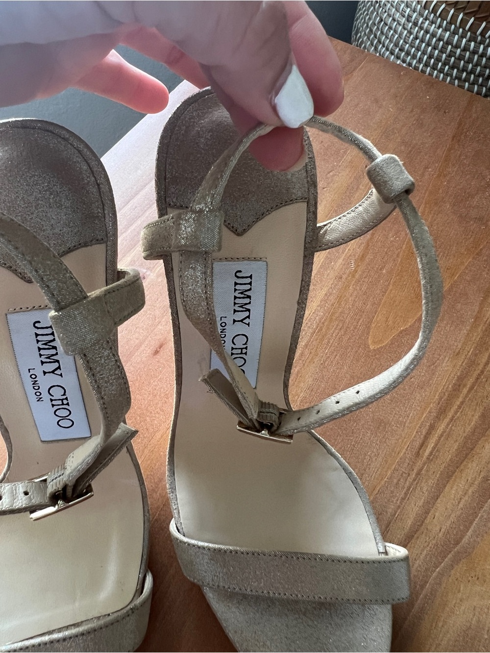 Jimmy Choo Champagne Gold Ankle-Strap High Heel Sandals - Picture 8 of 12